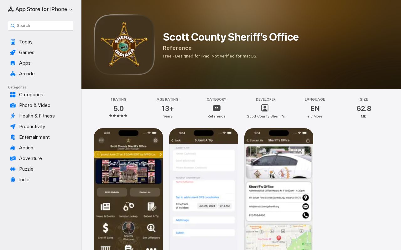 Scott County Sheriff's Office warrant and offender alert app listing