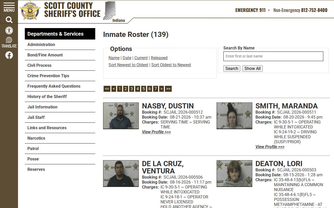 Scott County current jail roster used for Austin arrest and booking photo lookup