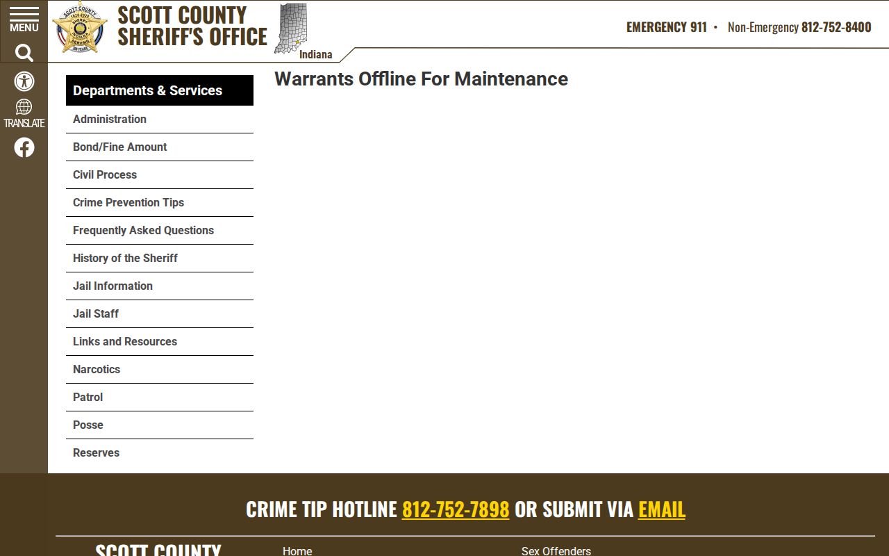 Scott County warrant record interface maintenance notice