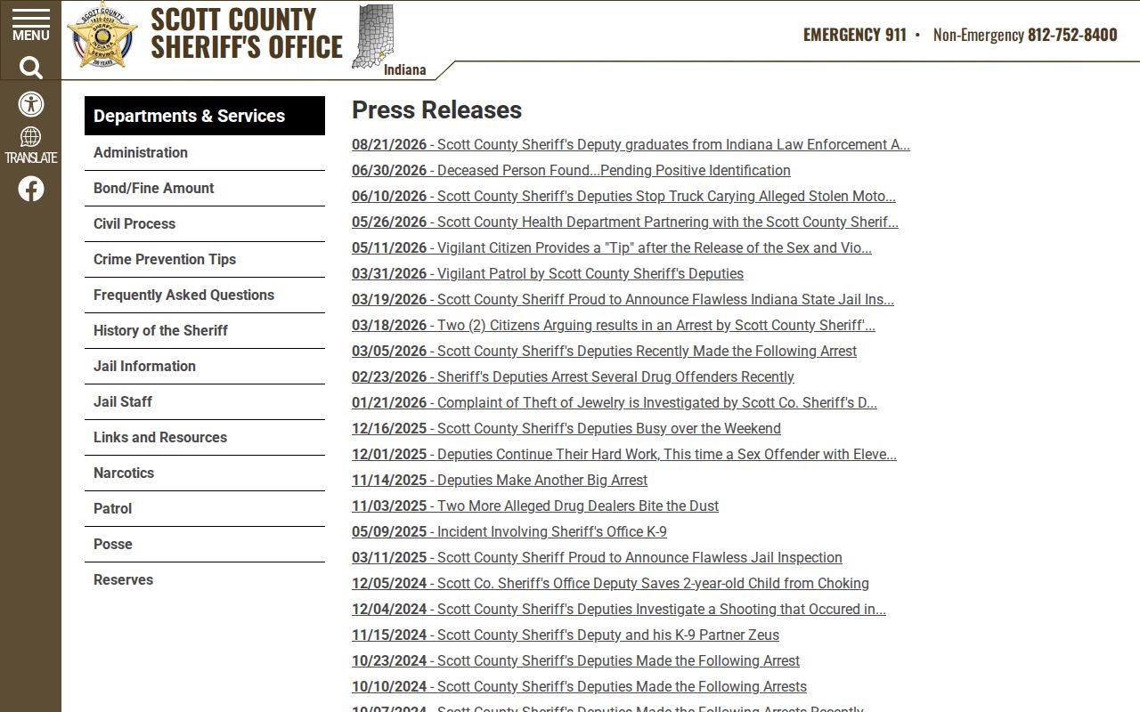 Scott County Sheriff official arrest news release archive